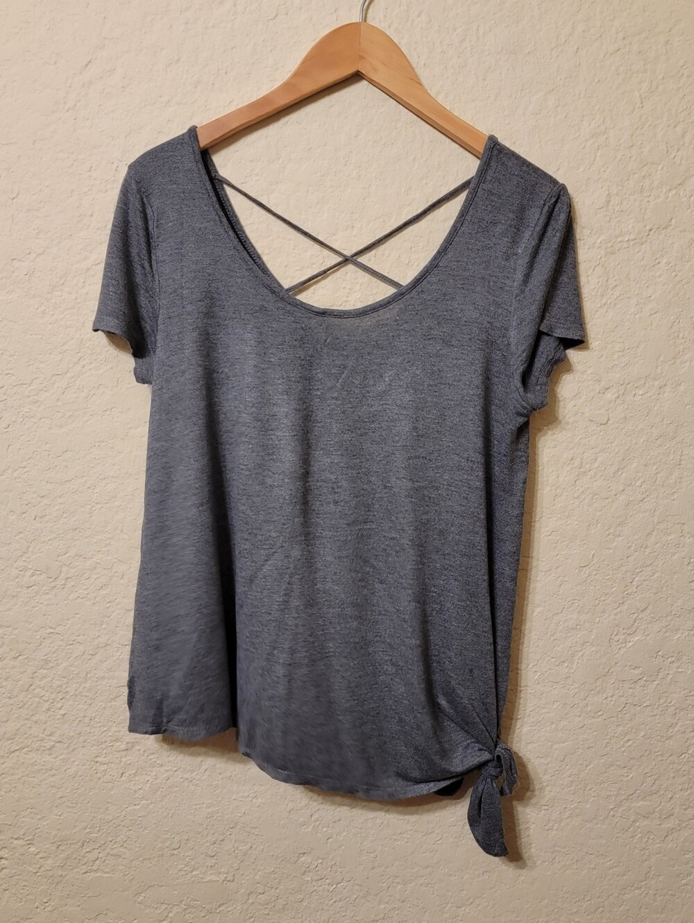 PINK ROSE Heather Gray Criss Cross Back Side Tie T-Shirt Size L